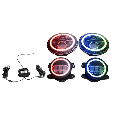 Race Sport Colorsmart Jeep Jk 7In Headlight & 4In Foglight Complete Kit RS3037050-C